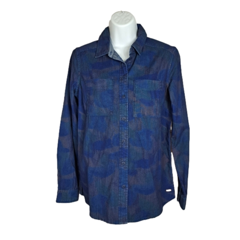 Roots Blue Camuflage Button Down Shirt